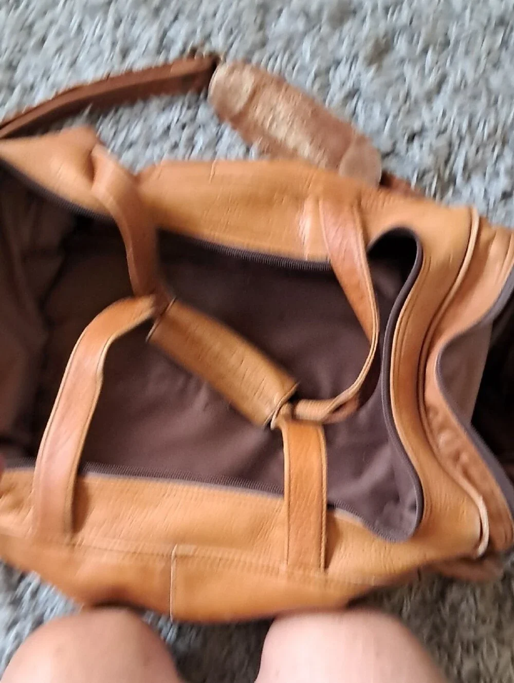 Men's Leather Duffel Bag in Cognac Brown with Adjustable Shoulder Strap